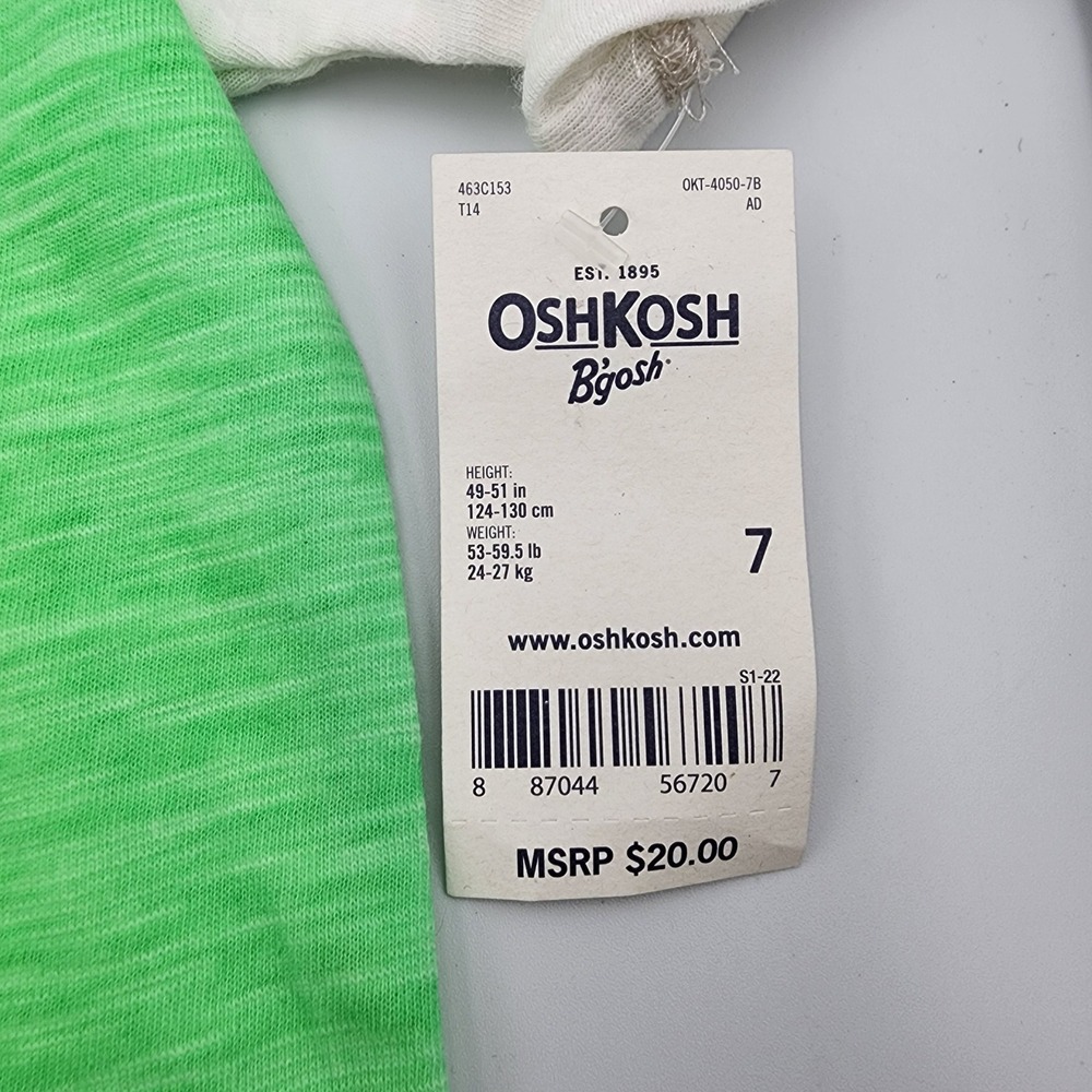 OshKosh Bgosh Boys Colorblock Pocket T-Shirt‎ Kids Top, White/Green, Size 7 - Picture 3 of 9